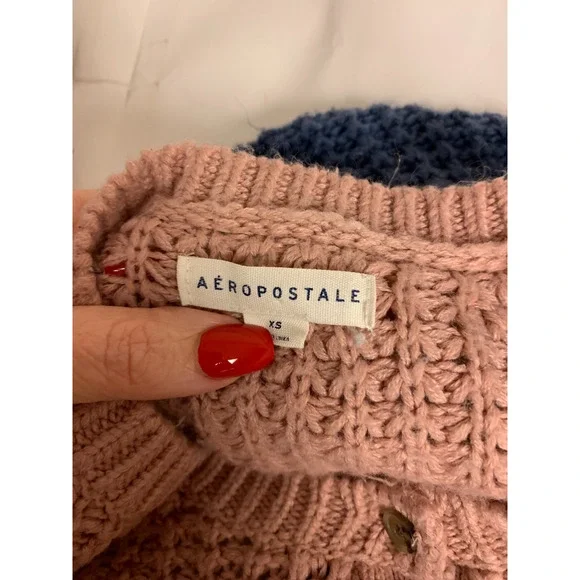 Aeropostale Womens Sweater Size XS Colorblock Open Knit Cropped Twee Schoolgirl - Picture 4 of 10